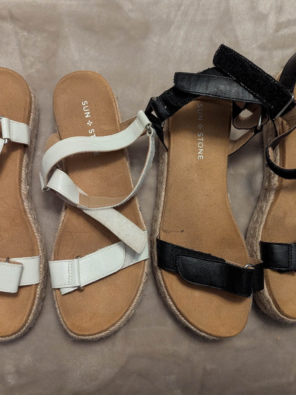 Sun + Stone White and Black Dual-Strap Espadrille Sandals